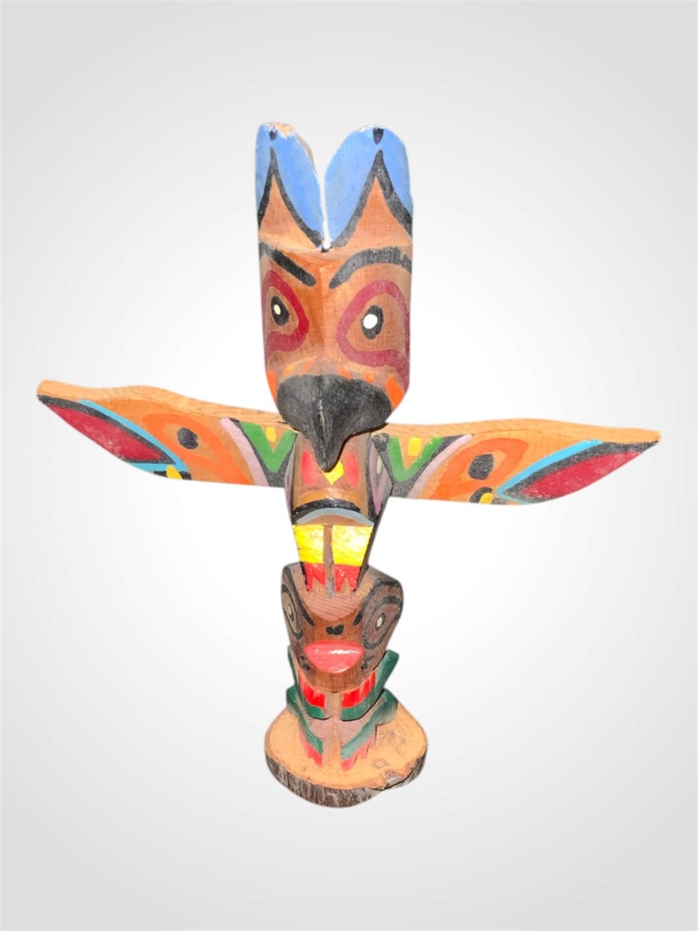Hand-Painted Native American Vintage Wooden Totem Sculpture - 6.5”